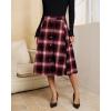 imageluvamia Plaid Skirts for Women Midi Length High Waisted Button Down A Line Fall Winter Elastic Waist Skirt with PocketsWine Red Plaid