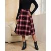 imageluvamia Plaid Skirts for Women Midi Length High Waisted Button Down A Line Fall Winter Elastic Waist Skirt with PocketsWine Red Plaid