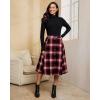 imageluvamia Plaid Skirts for Women Midi Length High Waisted Button Down A Line Fall Winter Elastic Waist Skirt with PocketsWine Red Plaid