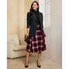 imageluvamia Plaid Skirts for Women Midi Length High Waisted Button Down A Line Fall Winter Elastic Waist Skirt with PocketsWine Red Plaid