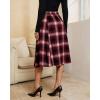 imageluvamia Plaid Skirts for Women Midi Length High Waisted Button Down A Line Fall Winter Elastic Waist Skirt with PocketsWine Red Plaid