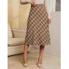 imageluvamia Plaid Skirts for Women Midi Length High Waisted Trendy A Line Elastic Waist Casual Office Work Fall SkirtBrown