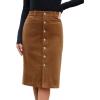 imageluvamia Corduroy Skirts for Women Midi Length High Waisted Button Down Trendy Stretchy Fall Elastic Waist Casual SkirtBrown