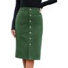 imageluvamia Corduroy Skirts for Women Midi Length High Waisted Button Down Trendy Stretchy Fall Elastic Waist Casual SkirtForest Green