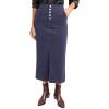 imageluvamia Corduroy Skirts for Women Midi Length High Waisted Button Fly Fall Casual Elastic Waist Long Skirt with SlitGray Blue