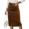 imageluvamia Corduroy Skirts for Women Midi Length High Waisted Trendy Fall Elastic Waist Casual Stretchy Welt Pockets SkirtBrown