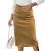 imageluvamia Corduroy Skirts for Women Midi Length High Waisted Trendy Fall Elastic Waist Casual Stretchy Welt Pockets SkirtTan