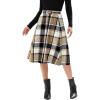 imageluvamia Plaid Skirts for Women Midi Length High Waisted Button Down A Line Fall Winter Elastic Waist Skirt with PocketsBrown Plaid