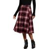imageluvamia Plaid Skirts for Women Midi Length High Waisted Button Down A Line Fall Winter Elastic Waist Skirt with PocketsWine Red Plaid