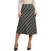 imageluvamia Plaid Skirts for Women Midi Length High Waisted Trendy A Line Elastic Waist Casual Office Work Fall SkirtBlack