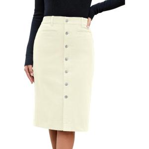 imageluvamia Corduroy Skirts for Women Midi Length High Waisted Button Down Trendy Stretchy Fall Elastic Waist Casual SkirtBeige