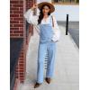 imageluvamia Jean Overalls for Women Loose Fit Baggy Wide Leg Bib Pocket Adjustable Straps Stretchy Denim Overall JumpsuitsAzure Glow
