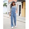 imageluvamia Jean Overalls for Women Loose Fit Baggy Wide Leg Bib Pocket Adjustable Straps Stretchy Denim Overall JumpsuitsBlue Mist