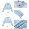 imageluvamia Cropped Jean Jacket Women Trendy Rhinestone Embellished Going Out Party Short Stretchy Trucker Denim JacketsLight Blue