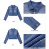 imageluvamia Cropped Jean Jacket Women Trendy Rhinestone Embellished Going Out Party Short Stretchy Trucker Denim JacketsNightfall Blue