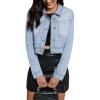 imageluvamia Cropped Jean Jacket Women Trendy Rhinestone Embellished Going Out Party Short Stretchy Trucker Denim JacketsLight Blue