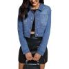 imageluvamia Cropped Jean Jacket Women Trendy Rhinestone Embellished Going Out Party Short Stretchy Trucker Denim JacketsNightfall Blue