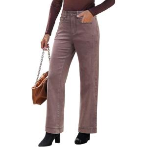 imageluvamia Wide Leg Jeans for Women Trendy High Waisted Double Side Seams Stretchy Denim Pants Trouser Jeans with PocketsPecan Brown