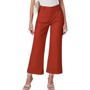 imageluvamia Wide Leg Jeans for Women Trendy High Waisted Flare Jeans Cropped Denim Pants Stretchy Baggy with Patch PocketsOrange Rust