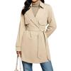 imageluvamia Trench Coat Women Mid Length Classic Double Breasted Lapel Business Casual Fall Jacket Coats Outerwear with BeltBeige