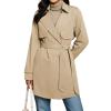 imageluvamia Trench Coat Women Mid Length Classic Double Breasted Lapel Business Casual Fall Jacket Coats Outerwear with BeltKhaki
