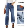 imageluvamia Flare Jeans for Women Thin Fleece Lined High Waisted Wide Leg Trendy Fall Stretchy Denim Pants Trouser JeansClassic Blue