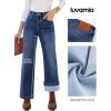 imageluvamia Flare Jeans for Women Thin Fleece Lined High Waisted Wide Leg Trendy Fall Stretchy Denim Pants Trouser JeansDarkness Blue