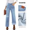 imageluvamia Flare Jeans for Women Thin Fleece Lined High Waisted Wide Leg Trendy Fall Stretchy Denim Pants Trouser JeansPowder Blue