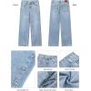 imageluvamia Women Jeans Wide Leg High Waisted Trendy Side Studded Embellished Distressed Stretchy Denim Pants Party JeansBay Blue