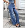imageluvamia Women Jeans Wide Leg High Waisted Trendy Side Studded Embellished Distressed Stretchy Denim Pants Party JeansClassic Blue