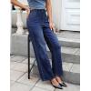 imageluvamia Women Jeans Wide Leg High Waisted Trendy Side Studded Embellished Distressed Stretchy Denim Pants Party JeansDarkness Blue