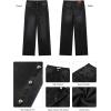 imageluvamia Women Jeans Wide Leg High Waisted Trendy Side Studded Embellished Distressed Stretchy Denim Pants Party JeansWashed Black