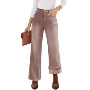 imageluvamia Flare Jeans for Women Thin Fleece Lined High Waisted Wide Leg Trendy Fall Stretchy Denim Pants Trouser JeansPecan Brown