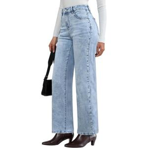 imageluvamia Women Jeans Wide Leg High Waisted Trendy Side Studded Embellished Distressed Stretchy Denim Pants Party JeansBay Blue
