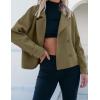 imageluvamia Cropped Trench Coat for Women Long Sleeve Double Breasted Notched Lapel Casual Loose Fit Jackets with PocketsArmy Green