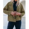 imageluvamia Cropped Trench Coat for Women Long Sleeve Double Breasted Notched Lapel Casual Loose Fit Jackets with PocketsArmy Green