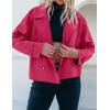 imageluvamia Cropped Trench Coat for Women Long Sleeve Double Breasted Notched Lapel Casual Loose Fit Jackets with PocketsMagenta