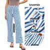 imageluvamia Striped Jeans for Women Wide Leg High Waisted Trendy Patch Pockets Stretchy Denim Pants Casual Trouser JeansBlue