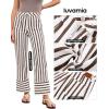imageluvamia Striped Jeans for Women Wide Leg High Waisted Trendy Patch Pockets Stretchy Denim Pants Casual Trouser JeansBrown