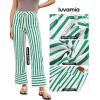 imageluvamia Striped Jeans for Women Wide Leg High Waisted Trendy Patch Pockets Stretchy Denim Pants Casual Trouser JeansGreen