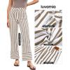 imageluvamia Striped Jeans for Women Wide Leg High Waisted Trendy Patch Pockets Stretchy Denim Pants Casual Trouser JeansKhaki