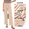 imageluvamia Striped Jeans for Women Wide Leg High Waisted Trendy Patch Pockets Stretchy Denim Pants Casual Trouser JeansOrange