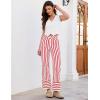 imageluvamia Striped Jeans for Women Wide Leg High Waisted Trendy Patch Pockets Stretchy Denim Pants Casual Trouser JeansRed