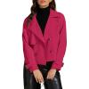 imageluvamia Cropped Trench Coat for Women Long Sleeve Double Breasted Notched Lapel Casual Loose Fit Jackets with PocketsMagenta