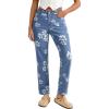 imageluvamia Straight Leg Jeans for Women Floral Printed High Waisted Trendy Cute Vintage Stretchy Denim Pants Boho JeansFloral Print 3  Medium Wash