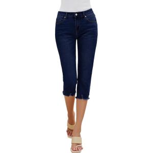 imageluvamia Jean Capri Pants for Women High Waisted Ripped Skinny Jeans Stretchy Denim Capris Cropped Jeggings with PocketsRinse Blue