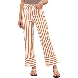 imageluvamia Striped Jeans for Women Wide Leg High Waisted Trendy Patch Pockets Stretchy Denim Pants Casual Trouser JeansOrange