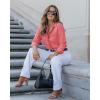 imageluvamia Denim Shirt Women Chambray Jean Western Shirts Long Sleeve Button Down TopsSpiced Coral