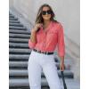 imageluvamia Denim Shirt Women Chambray Jean Western Shirts Long Sleeve Button Down TopsSpiced Coral
