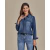 imageluvamia Denim Shirt Women Chambray Jean Western Shirts Long Sleeve Button Down TopsVintage Blue